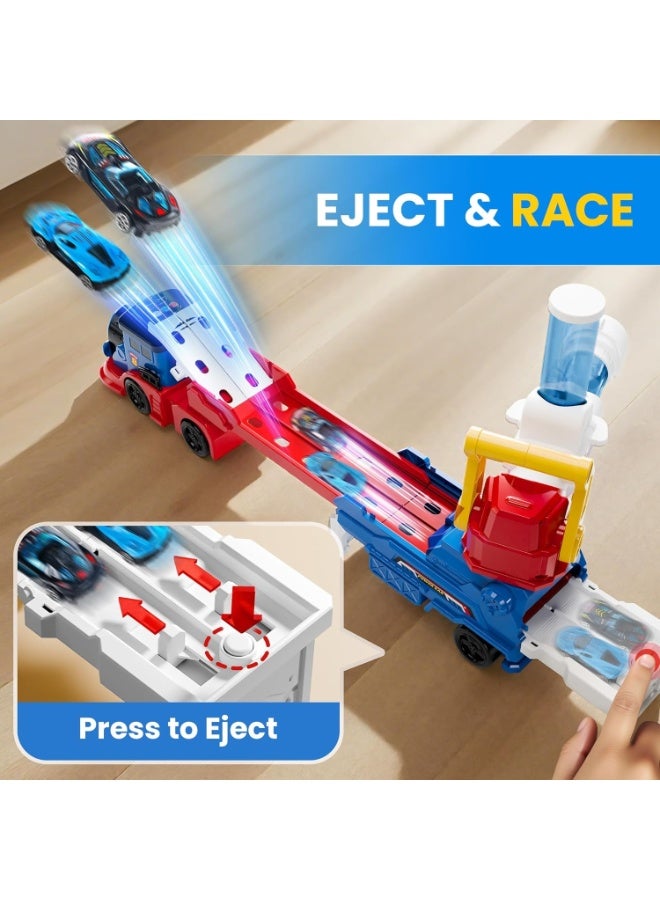 Paka Rabbit Truck Toys for Kids, Large Train Toys Include 4 Racing Cars+EVA 6 Ball, with Light & Sounds, Eejection&Shooting Transport Cars Toy, Gifts for Boys Girls 3+ Year Old - Image 4
